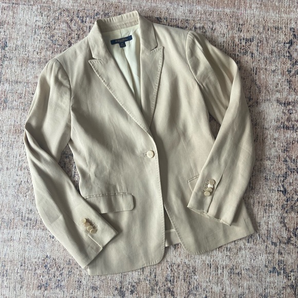 🛑SOLD Brooks Brothers Women’s Beige Linen Blend Single Breasted Blazer - Picture 2 of 12